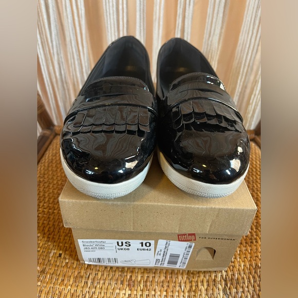 FitFlop Sneakerloafer Black/White Loafers fringey patent size 10 - Picture 2 of 12